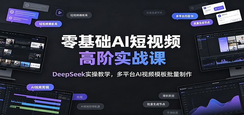 零基础AI短视频高阶实战课:DeepSeek实操教学,多平台AI视频模板批量制作-研习库