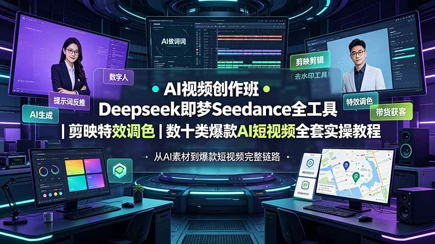 (19454期)AI视频创作班◆Deepseek即梦Seedance全工具|剪映特效调色|数十类爆款AI短视频全套实操教程-研习库