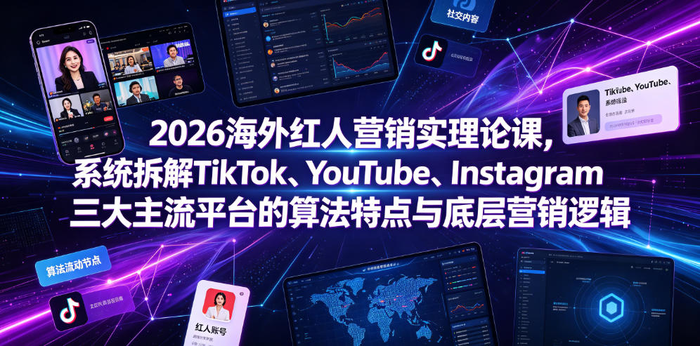 2026海外红人营销实理论课,系统拆解TikTok、YouTube、Instagram三大主流平台的算法特点与底层营销逻辑-研习库
