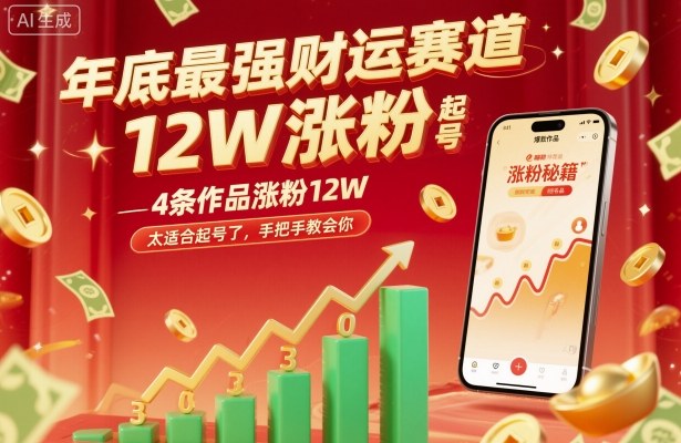 年底最强财运赛道，4条作品涨粉12W，太适合起号了，手把手教会你-研习库