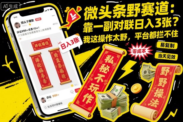 微头条野赛道,靠一副对联日入3张?我这操作太野,平台都拦不住!-研习库
