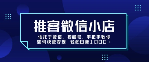 推客微信小店依托于微信、视频号,手把手教你如何快速变现 轻松日入1k+【揭秘】-研习库
