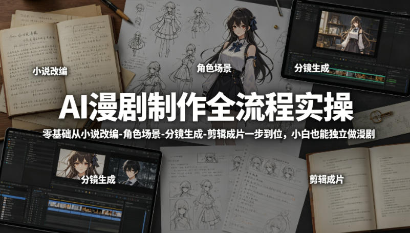 AI漫剧制作全流程实操，零基础从小说改编-角色场景-分镜生成-剪辑成片一步到位，小白也能独立做漫剧-研习库