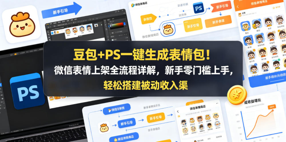 豆包+PS一键生成表情包！微信表情上架全流程详解，新手零门槛上手，轻松搭建被动收入渠道-研习库