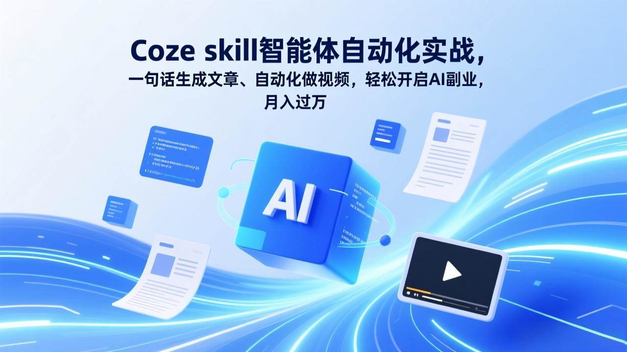 （17399期）Coze skill智能体自动化实战，一句话生成文章、自动化做视频，轻松开启AI副业，月入过万-研习库