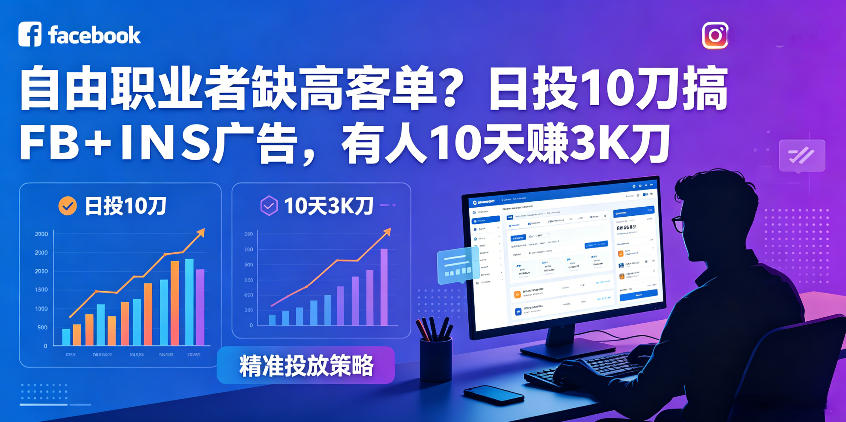 自由职业者缺高客单？日投10刀搞FB+INS广告，有人10天赚3K刀！【原创双语字幕】-研习库