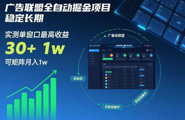 广告联盟全自动掘金项目,稳定长期,实测单窗口最高收益30+,可矩阵月入1w+【揭秘】-研习库