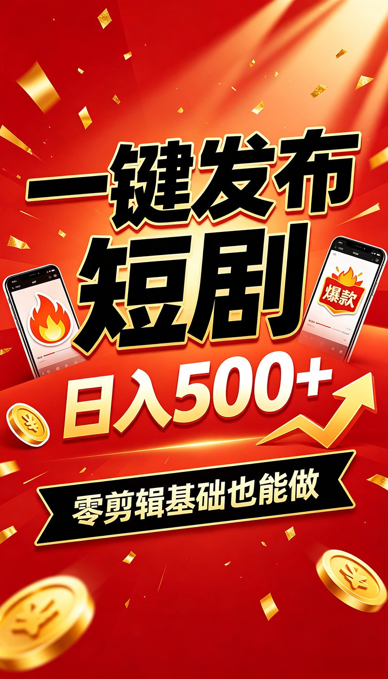 快手短剧一键发布,不用剪辑操作简单,副业日入500+。空闲时间轻松赚收益-研习库