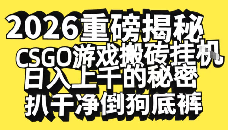 2026开年重磅解密，CSGO游戏搬砖挂G日入1k+的秘密，把倒狗的底裤扒干【揭秘】-研习库