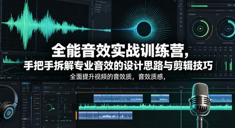全能音效实战训练营，手把手拆解专业音效的设计思路与剪辑技巧，全面提升视频的音效质感-研习库