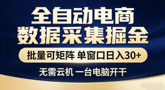 独家电商数据全自动采集项目，批量可矩阵，单窗口轻松日入3张+【揭秘】-研习库