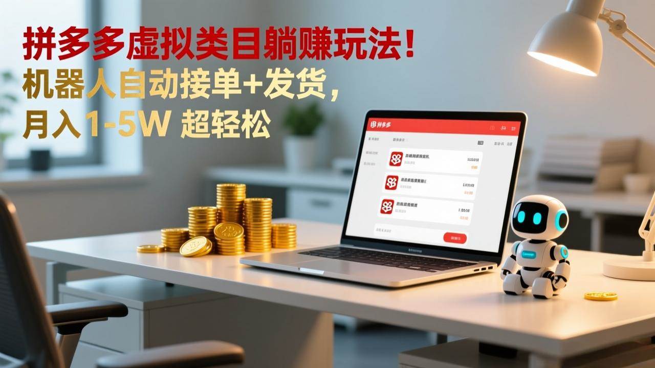 （17174期）多多虚拟类目躺赚玩法！机器人自动接单+发货，月入 1-5W 超轻松-研习库