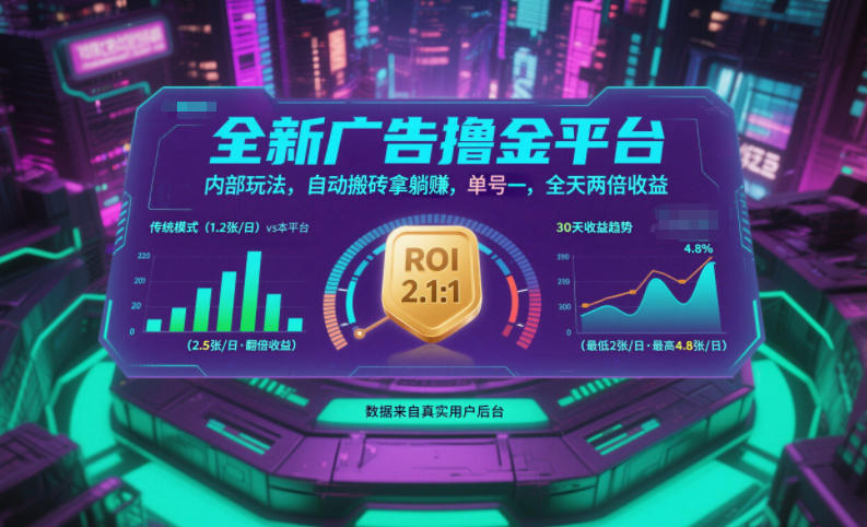 全新广告撸金平台,内部玩法,自动搬砖拿躺賺,单号一天保底2张+,全天两倍收益【揭秘】-研习库