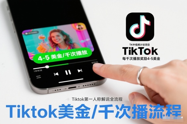 TK中视频计划项目,Tiktok第一人称解说流程,每干次播放奖励4-5美金-研习库
