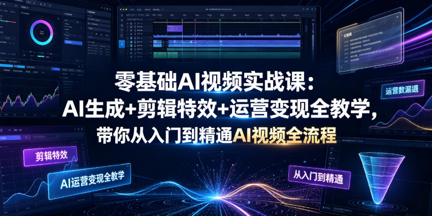 零基础AI视频实战课：AI生成+剪辑特效+运营变现全教学，带你从入门到精通AI视频全流程-研习库