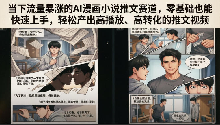 当下流量暴涨的AI漫画小说推文赛道，零基础也能快速上手，轻松产出高播放、高转化的推文视频-研习库