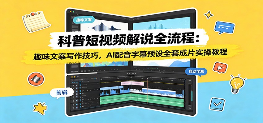 科普短视频解说全流程:趣味文案写作技巧,AI配音字幕预设全套成片实操教程-研习库