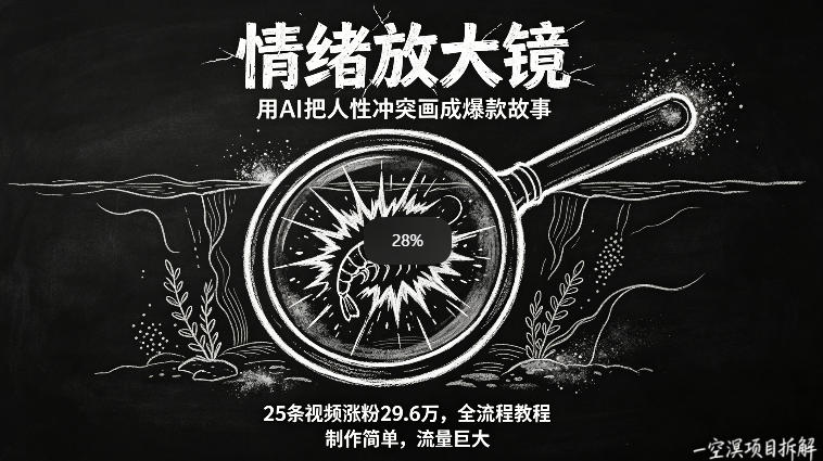 AI制作“情绪放大镜“视频，25条视频涨粉29.6W粉，流量巨大，制作简单，全流程教程-研习库