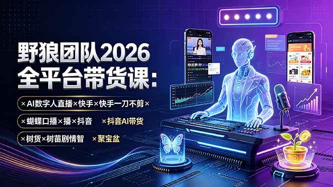 (19511期)野狼团队2026全平台带货课-7月:AI数字人直播×快手一刀不剪×蝴蝶口播×抖音AI带货×树苗剧情智剪×聚宝盆-研习库