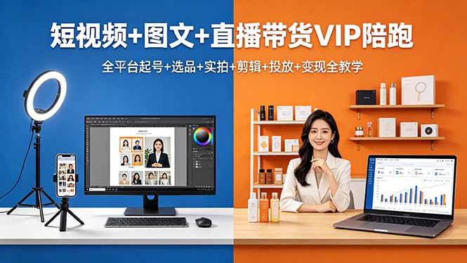 （18319期）短视频+图文+直播带货VIP陪跑，全平台起号+选品+实拍+剪辑+投放+变现全教学-研习库