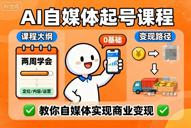 AI自媒体起号课程，0基础小白两周学会，教你自媒体实现商业变现-研习库