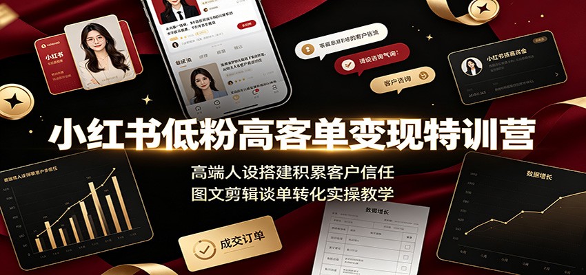 小红书低粉高客单变现特训营：高端人设搭建积累客户信任，图文剪辑谈单转化实操教学-研习库