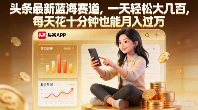 头条最新蓝海赛道，一天轻松大几张，每天花十分钟也能月入过1W【揭秘】-研习库