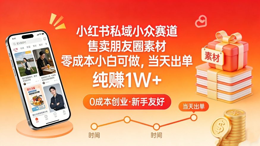 小红书私域小众赛道，售卖朋友圈素材，零成本小白可做，当天出单，月入1W+-研习库