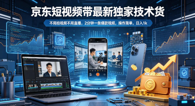 京东短视频带货最新独家技术，不用拍视频不用直播，2分钟一条爆款视频，操作简单，日入1k+【揭秘】-研习库