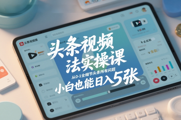 头条视频玩法实操课,从0-1全细节头条所有问题,小白也能日入5张-研习库