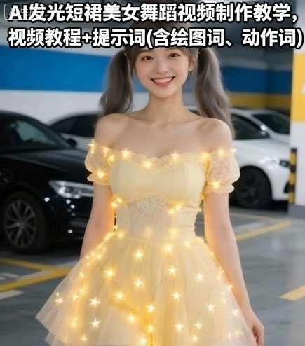 AI发光短裙美女舞蹈视频制作教学，视频教程+提示词(含绘图词、动作词)-研习库