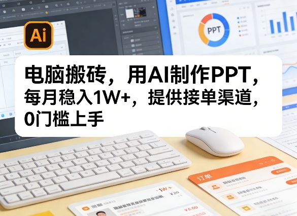 电脑搬砖，用AI制作PPT，每月稳入1W+，提供接单渠道，0门槛上手！-研习库