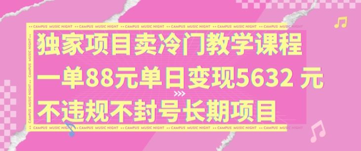 独家项目卖冷门教学课程一单88元单日变现5632元违规不封号长期项目【揭秘】-研习库