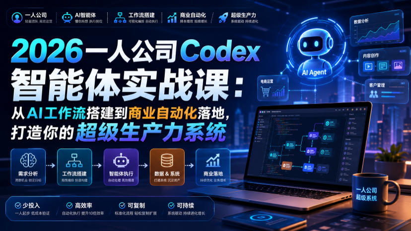 2026一人公司Codex智能体实战课：从AI工作流搭建到商业自动化落地，打造你的超级生产力系统-研习库