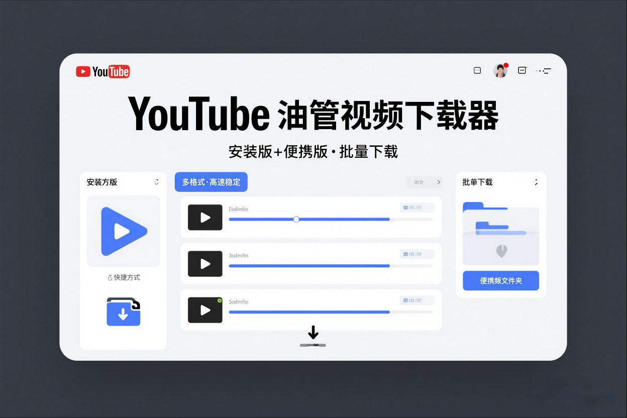 YouTube油管视频下载器安装版+便携版,可以批量下载多个视频
