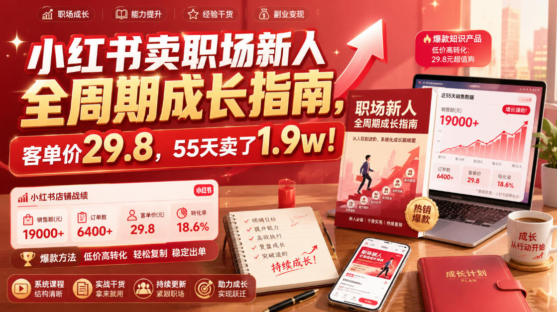 小红书卖职场新人全周期成长指南,客单价29.8,55天卖了1.9w!-研习库