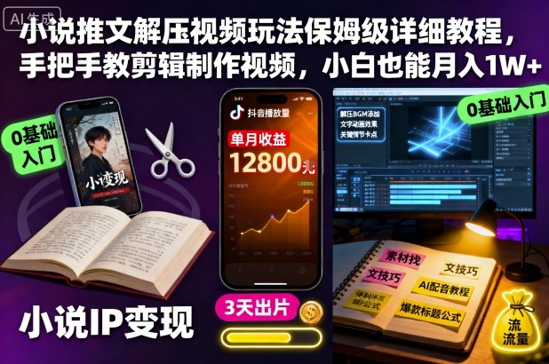 小说推文解压视频玩法保姆级详细教程,手把手教剪辑制作视频,小白也能月入1W+-研习库