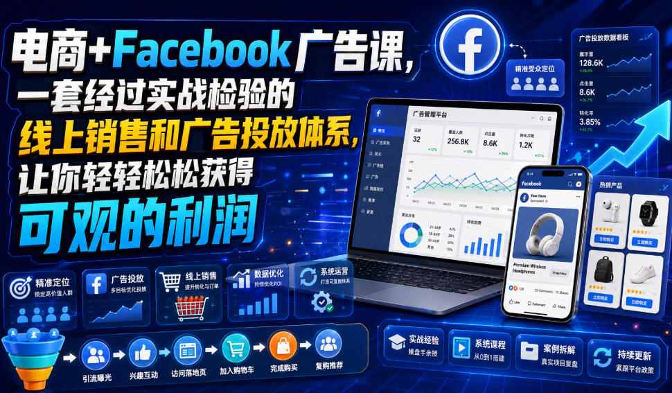 电商+Facebook广告课，一套经过实战检验的线上销售和广告投放体系，让你轻轻松松获得可观的利润【原创双语字幕】-研习库