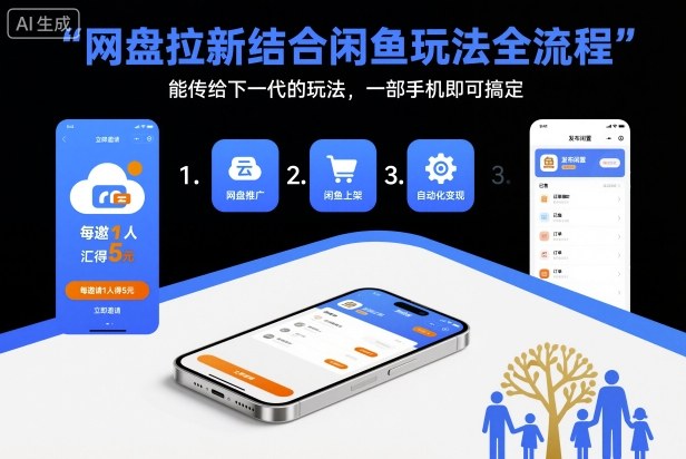 网盘拉新结合闲鱼玩法全流程，能传给下一代的玩法，一部手机即可搞定（附入口渠道以及实操教程）-研习库