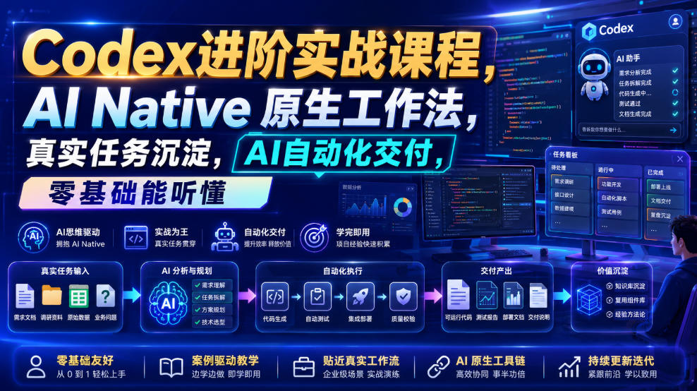 Codex进阶实战课|AI Native原生工作法,22节真实任务落地,从配置到AI自动化交付全链路教程-研习库