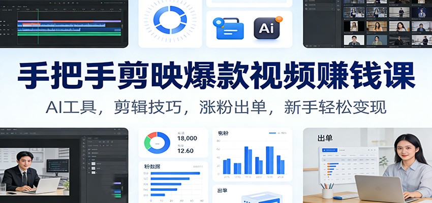 手把手剪映爆款视频赚钱课：AI工具，剪辑技巧，涨粉出单，新手轻松变现-研习库