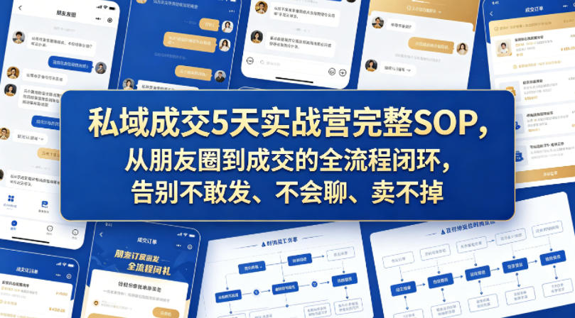 私域成交5天实战营完整SOP，从朋友圈到成交的全流程闭环，告别不敢发、不会聊、卖不掉-研习库