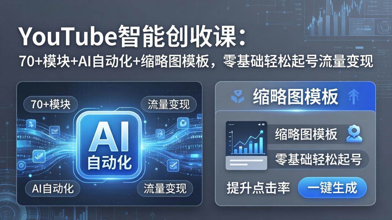 (17926期)YouTube智能创收课:70+模块+AI自动化+缩略图模板,零基础轻松起号流量变现-研习库
