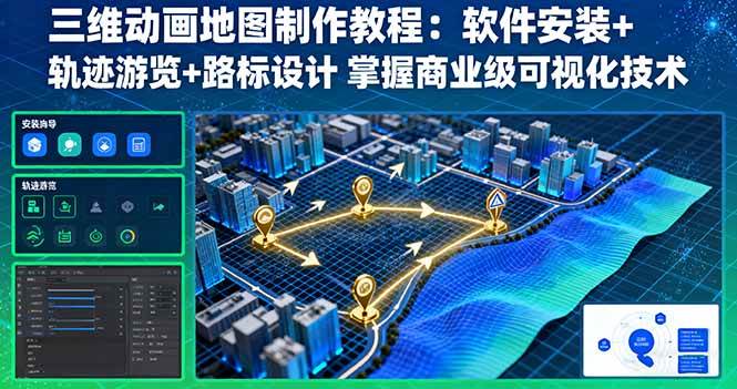 图片[1]-（16096期）三维动画地图制作教程：软件安装+轨迹游览+路标设计 掌握商业级可视化技术-研习库