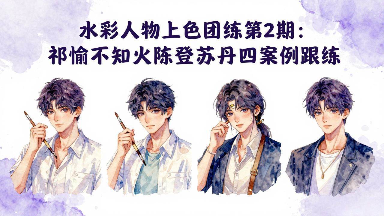 （17954期）水彩人物上色团练第2期：祁煜不知火陈登苏丹四案例跟练，手把手提升绘画能力-研习库