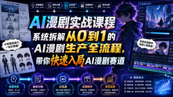 AI漫剧实战课程，系统拆解从0到1的AI漫剧生产全流程，带你快速入局AI漫剧赛道-研习库