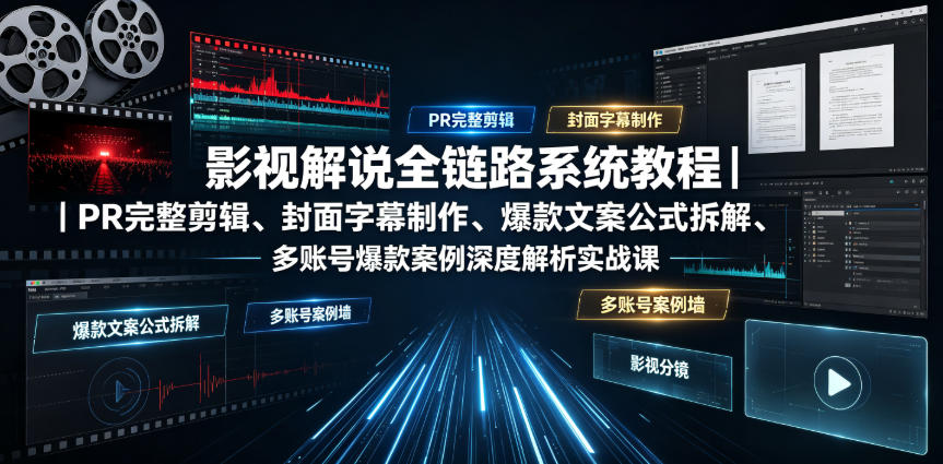影视解说全链路系统教程|PR完整剪辑、封面字幕制作、爆款文案公式拆解、多账号爆款案例深度解析实战课-研习库