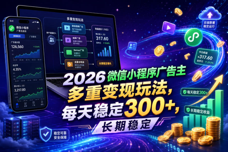 2026微信小程序广告主,多重变现玩法,每天稳定300+,长期稳定【揭秘】-研习库