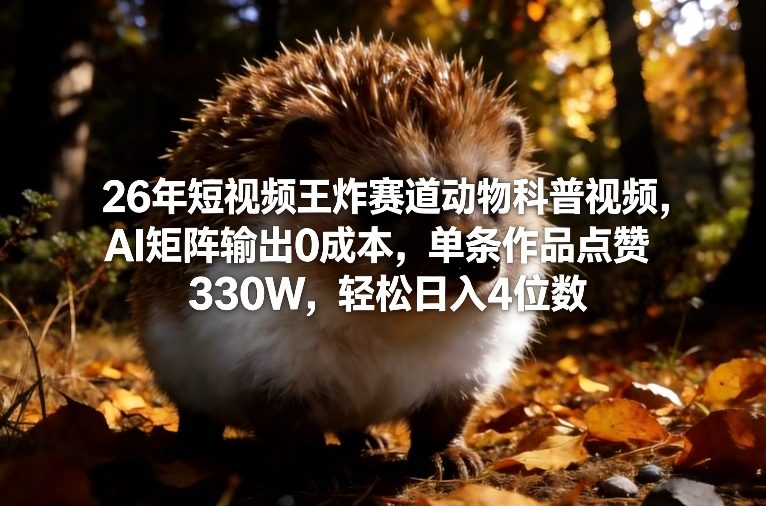 26年短视频王炸赛道动物科普视频，AI矩阵输出0成本，单条作品点赞330W，轻松日入4位数-研习库