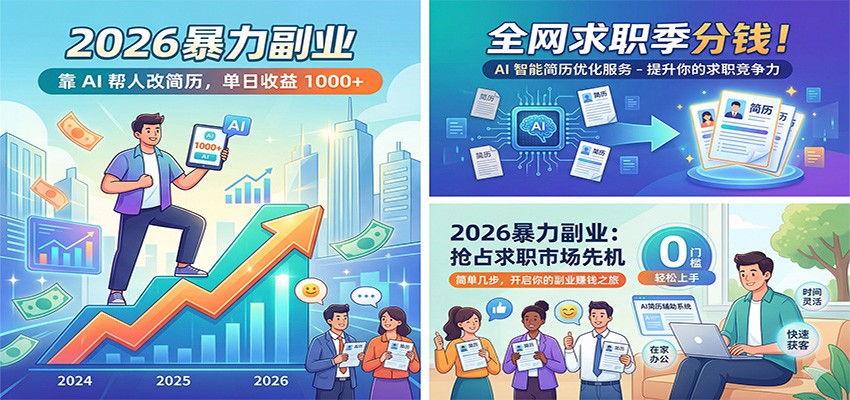 2026暴力副业：靠AI帮人改简历，单日收益1000+，全网求职季分钱-研习库